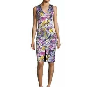 Black Halo Coral Floral Print Sheath Dress